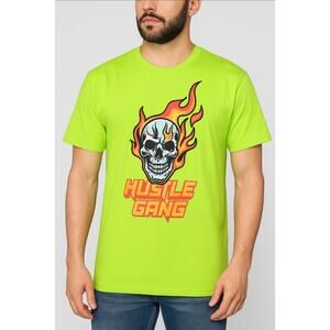 Hustle Gang Vengeance Skull Tee 2XL Acid Lime Graphic Streetwear Flame Logo NWT